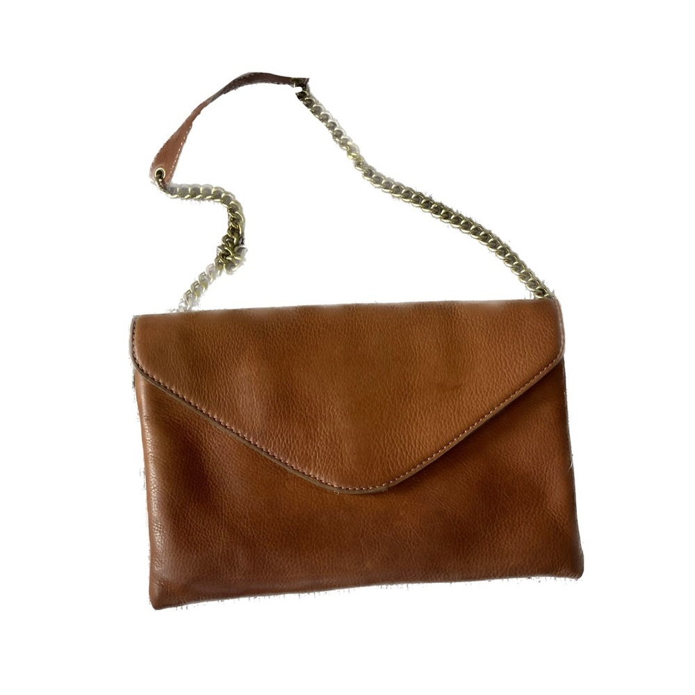 ๐SOLD J. Crew Tan Leather Chain Strap Envelope Clutch Shoulder Bag - Picture 1 of 8